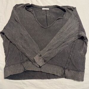 We The Free Long Sleeve Ribbed Pullover in Charcoal Gray